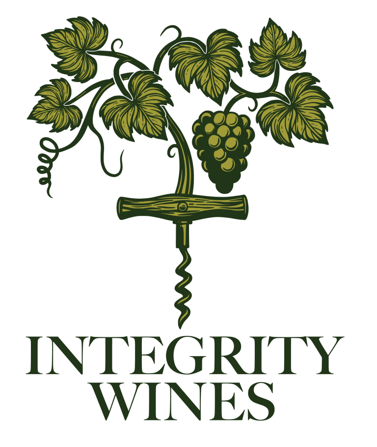 logo for integrity wines-corkscrew into a grape vine