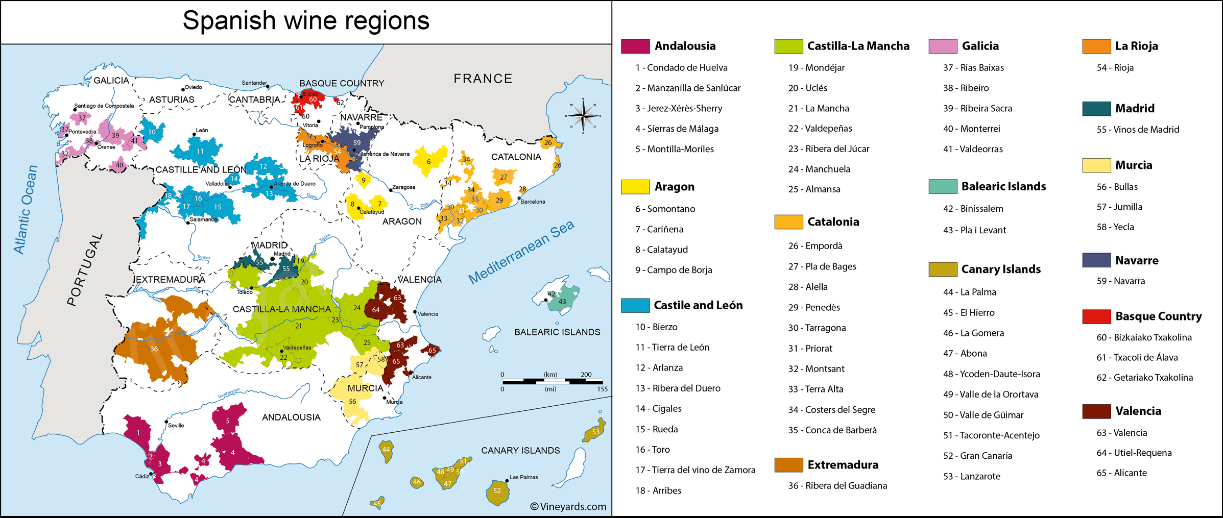 Wine regions map of Spain